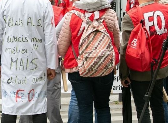 Des syndiqués de Force ouvrière lors d'une manifestation en juin 2019